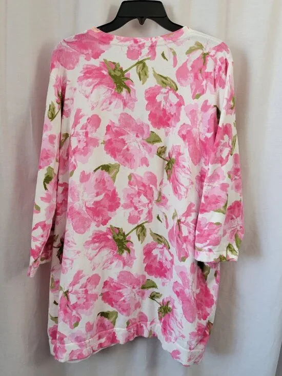 Isaac Mizrahi Sweater Cardigan Top 3X Floral Rose Gardencore Granny Chic Cottage - Picture 3 of 11